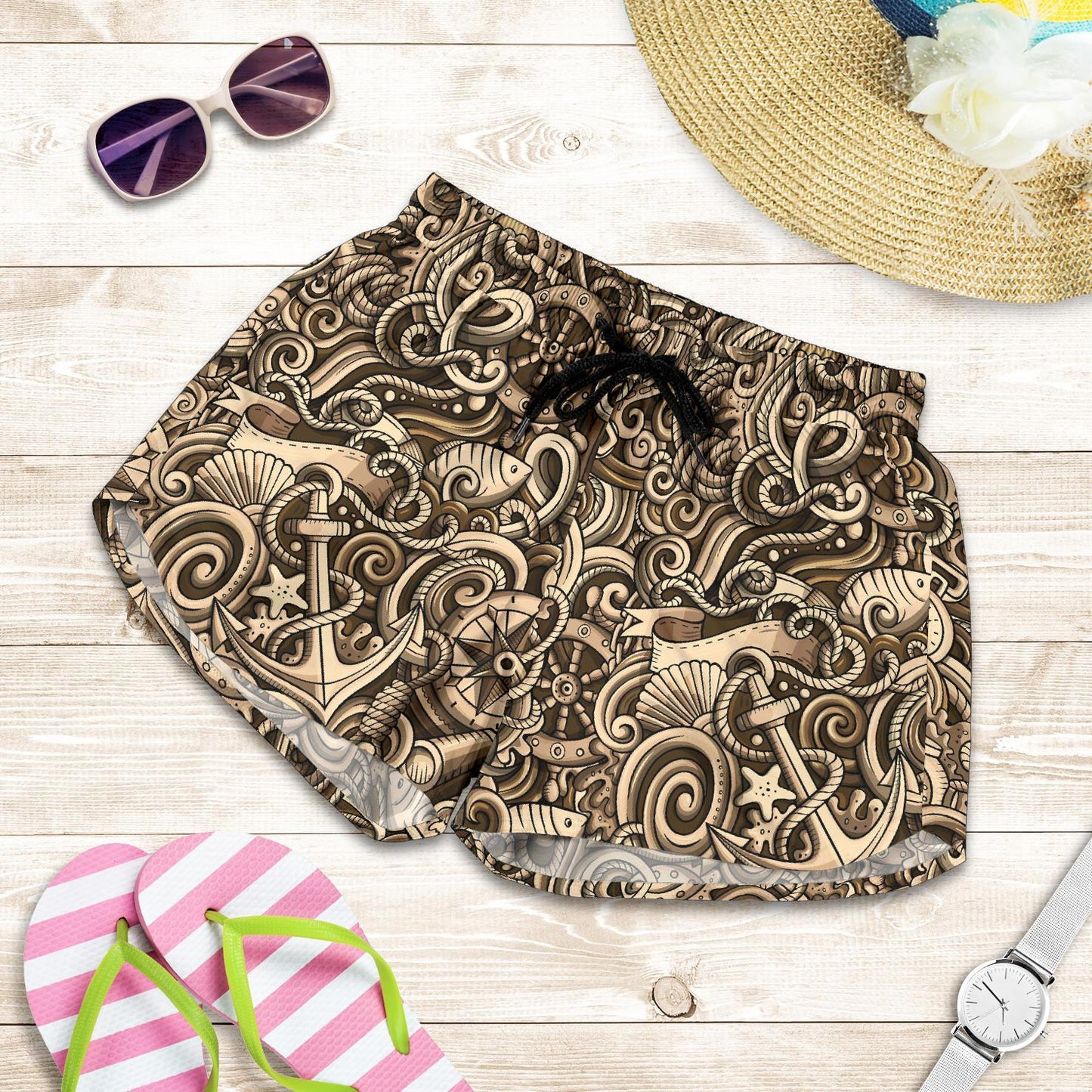Nautical Tattoo Design Themed Print Women Shorts-JTAMIGO.COM