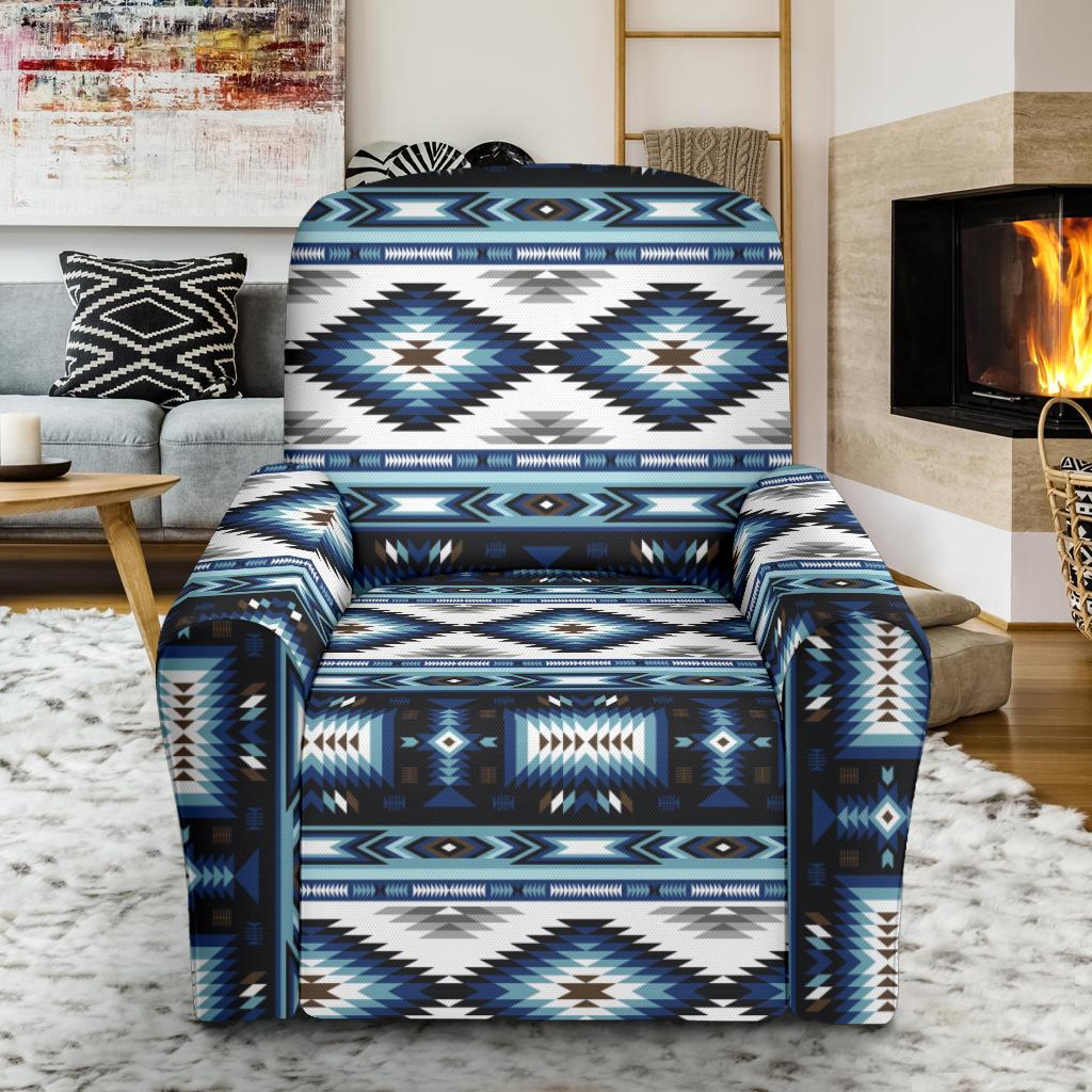 Navajo Dark Blue Print Pattern Single Sofa Slipcover -JTAMIGO.COM