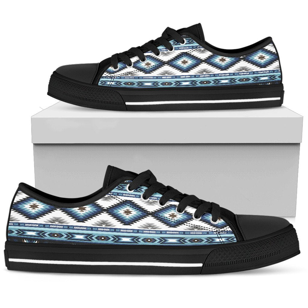 Navajo Dark Blue Print Pattern Women Low Top Shoes-JTAMIGO.COM