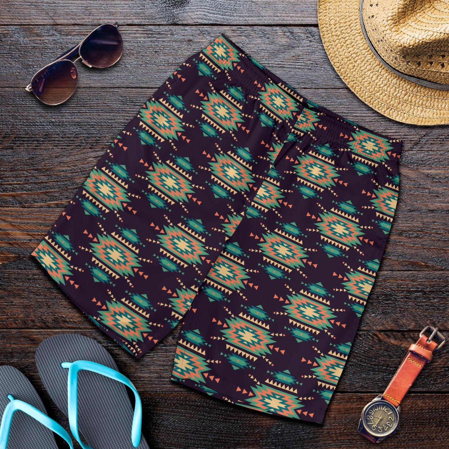 Navajo Geometric Style Print Pattern Mens Shorts-JTAMIGO.COM
