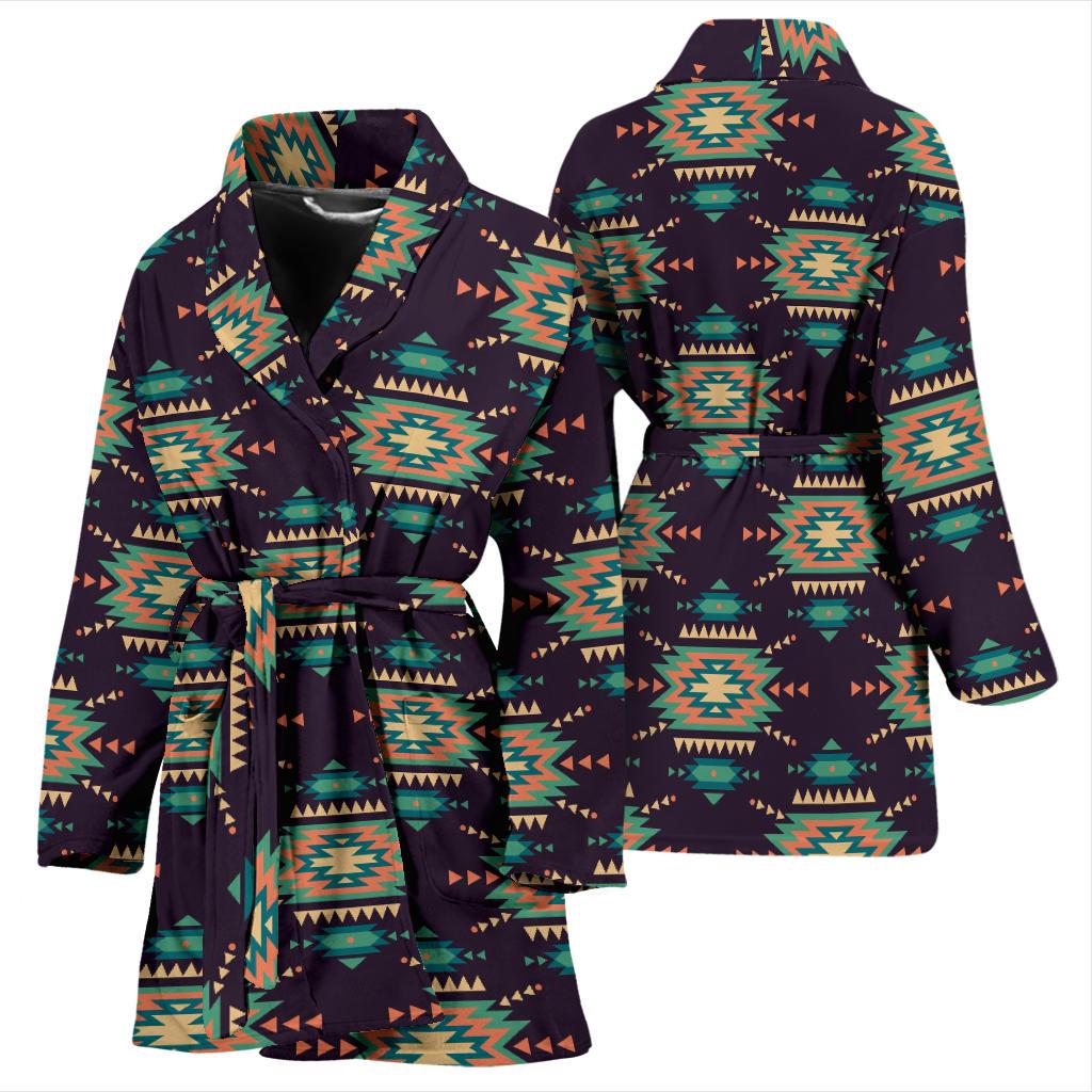 Navajo Geometric Style Print Pattern Women Bath Robe-JTAMIGO.COM