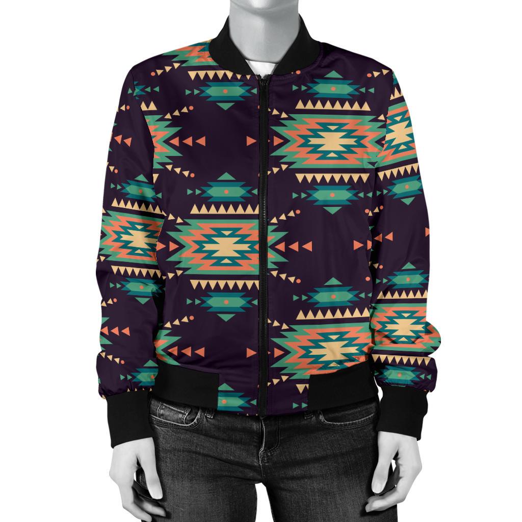 Navajo Geometric Style Print Pattern Women Casual Bomber Jacket