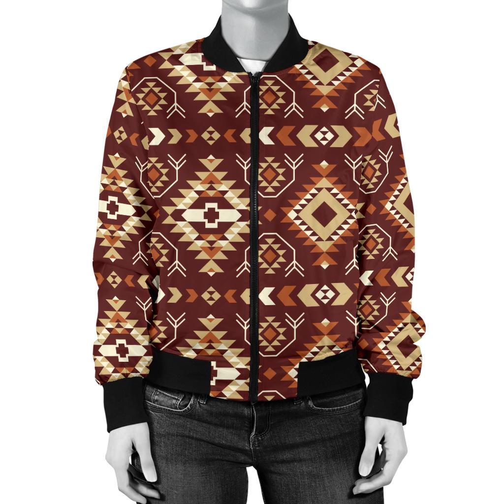 Navajo Native Color Print Pattern Women Casual Bomber Jacket