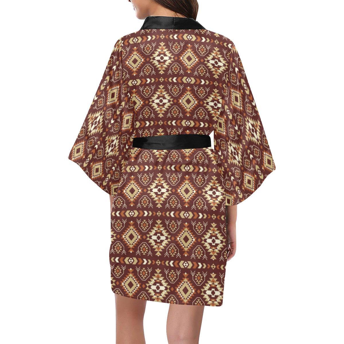 Navajo Native Color Print Pattern Women Short Kimono Robe