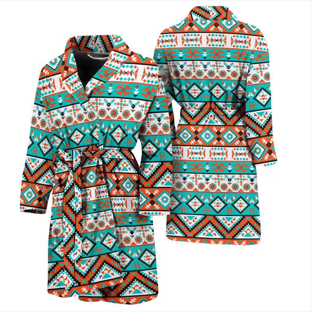 Navajo Style Print Pattern Men Bath Robe-JTAMIGO.COM