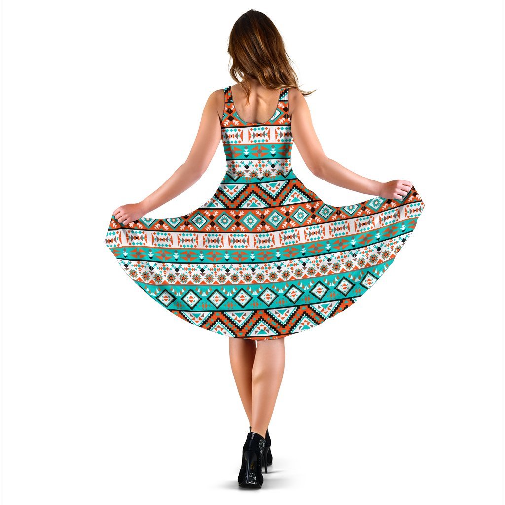 Navajo Style Print Pattern Sleeveless Dress