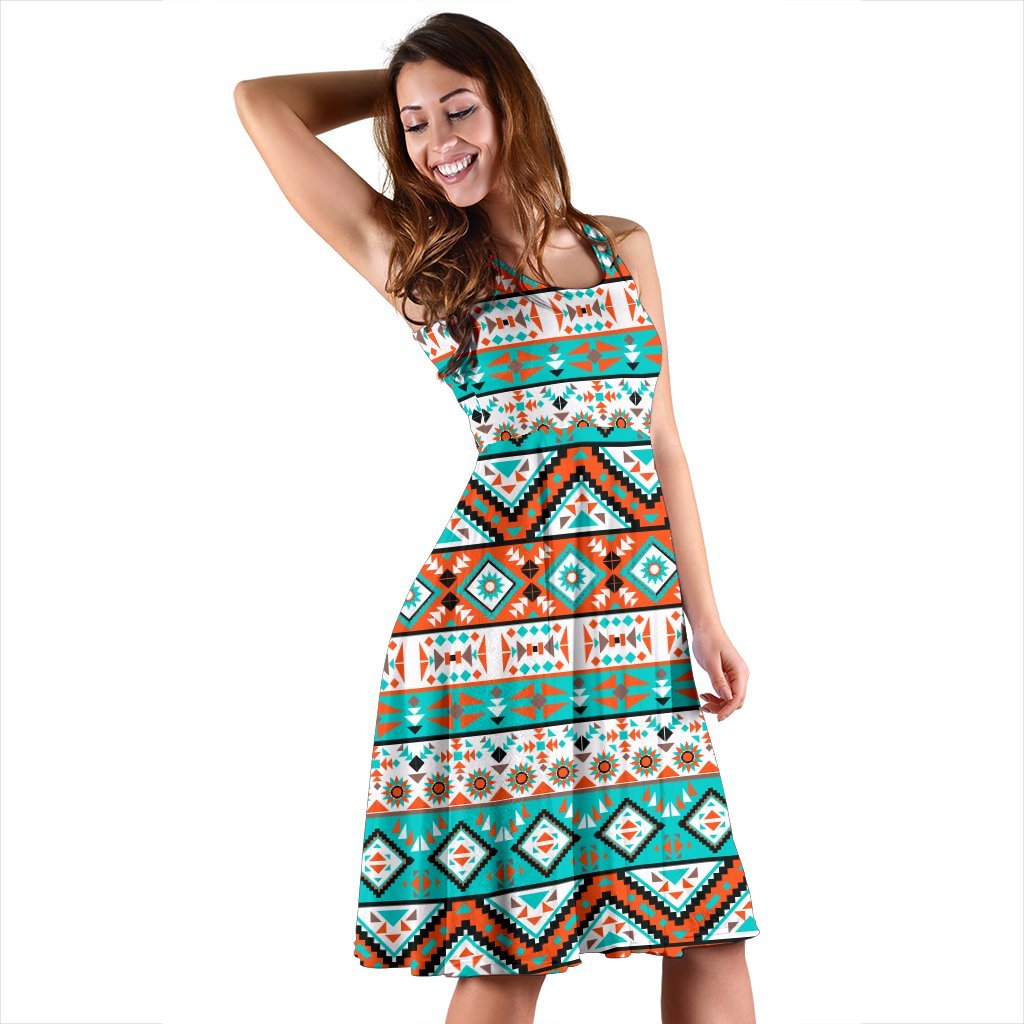 Navajo Style Print Pattern Sleeveless Dress