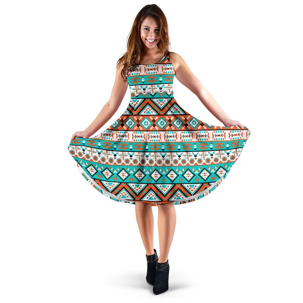 Navajo Style Print Pattern Sleeveless Dress