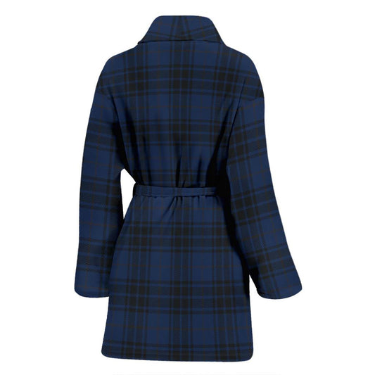 Navy Blue Tartan Plaid Pattern Women Bath Robe-JTAMIGO.COM