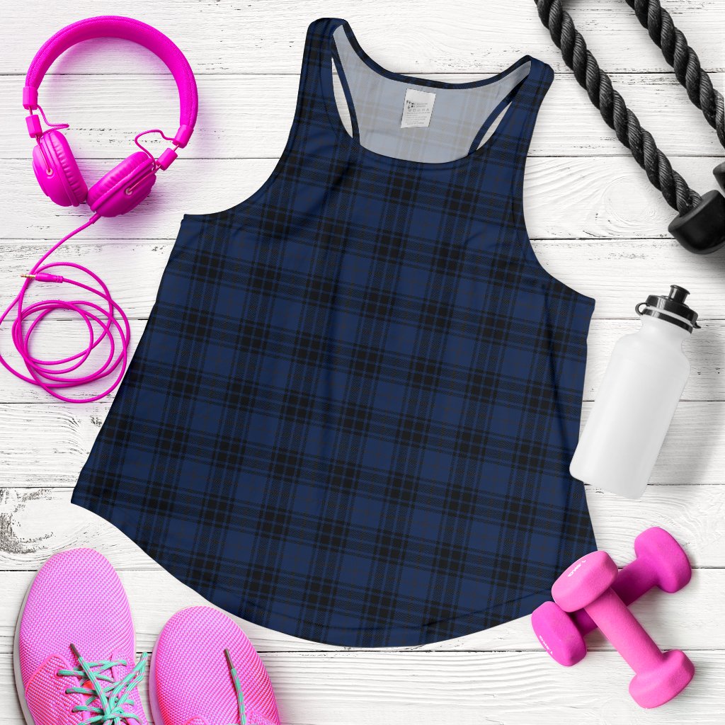 Navy Blue Tartan Plaid Pattern Women Racerback Tank Top