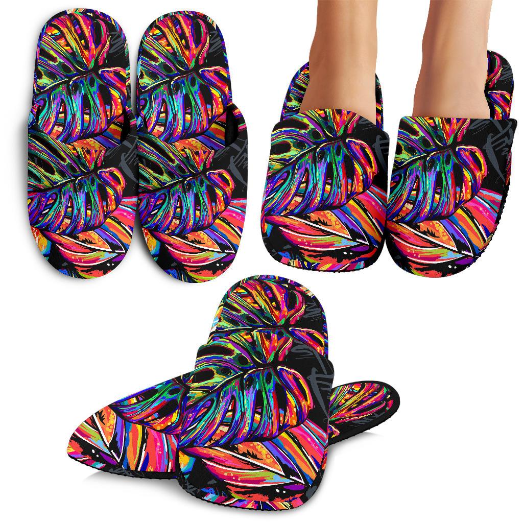 Neon Color Tropical Palm Leaves House Slippers