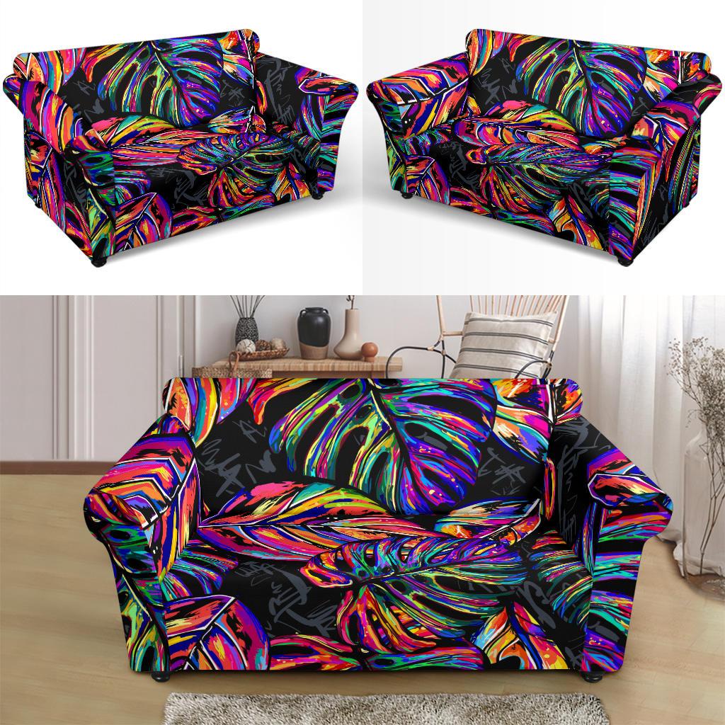 Neon Color Tropical Palm Leaves Loveseat Slipcover-JTAMIGO.COM
