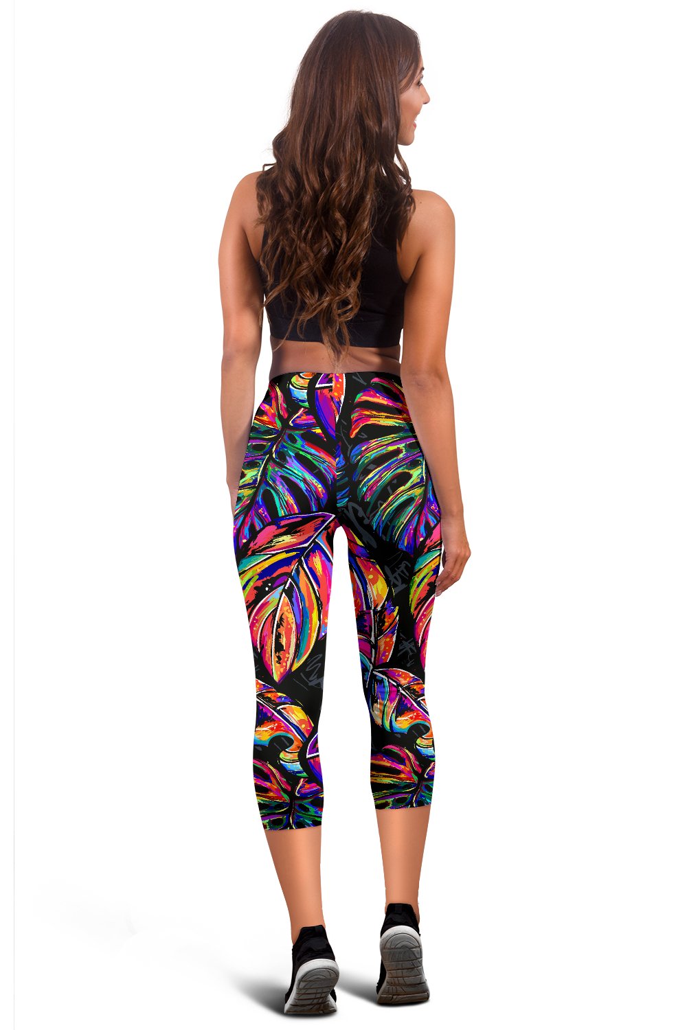 Neon Color Tropical Palm Leaves Women Capris