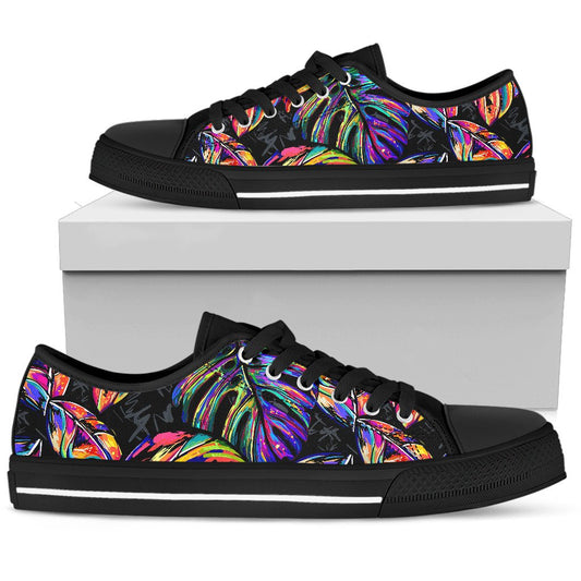Neon Color Tropical Palm Leaves Women Low Top Shoes-JTAMIGO.COM