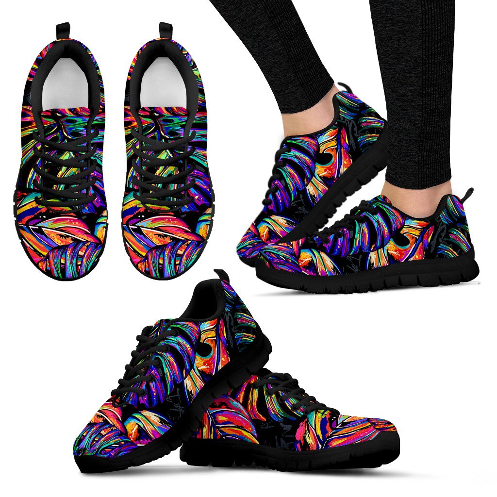 Neon Color Tropical Palm Leaves Women Sneakers Shoes