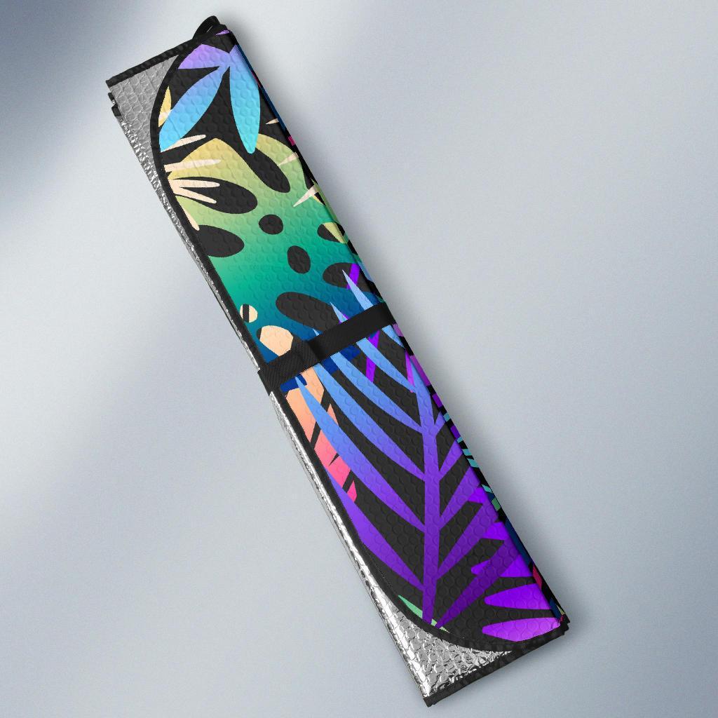 Neon Flower Tropical Palm Leaves Car Sun Shade For Windshield