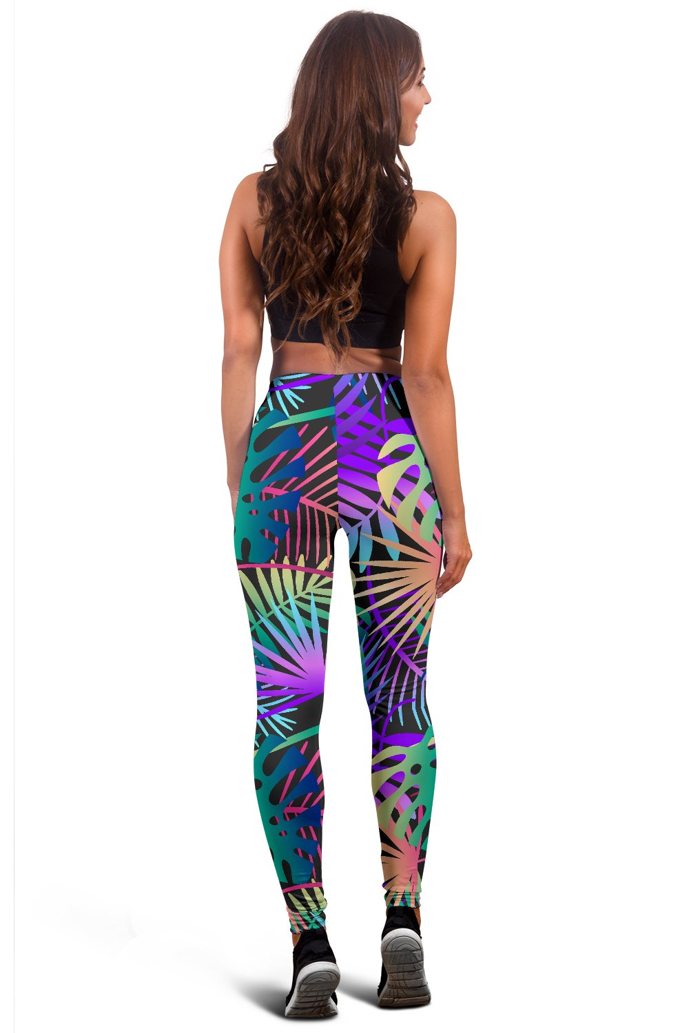 Neon Flower Tropical Palm Leaves Women Leggings
