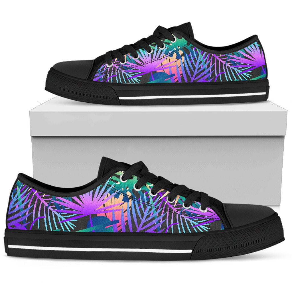 Neon Flower Tropical Palm Leaves Women Low Top Shoes-JTAMIGO.COM