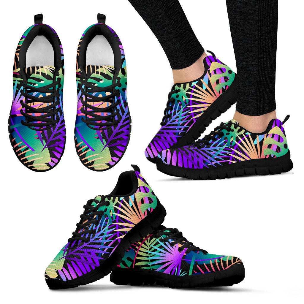 Neon Flower Tropical Palm Leaves Women Sneakers Shoes