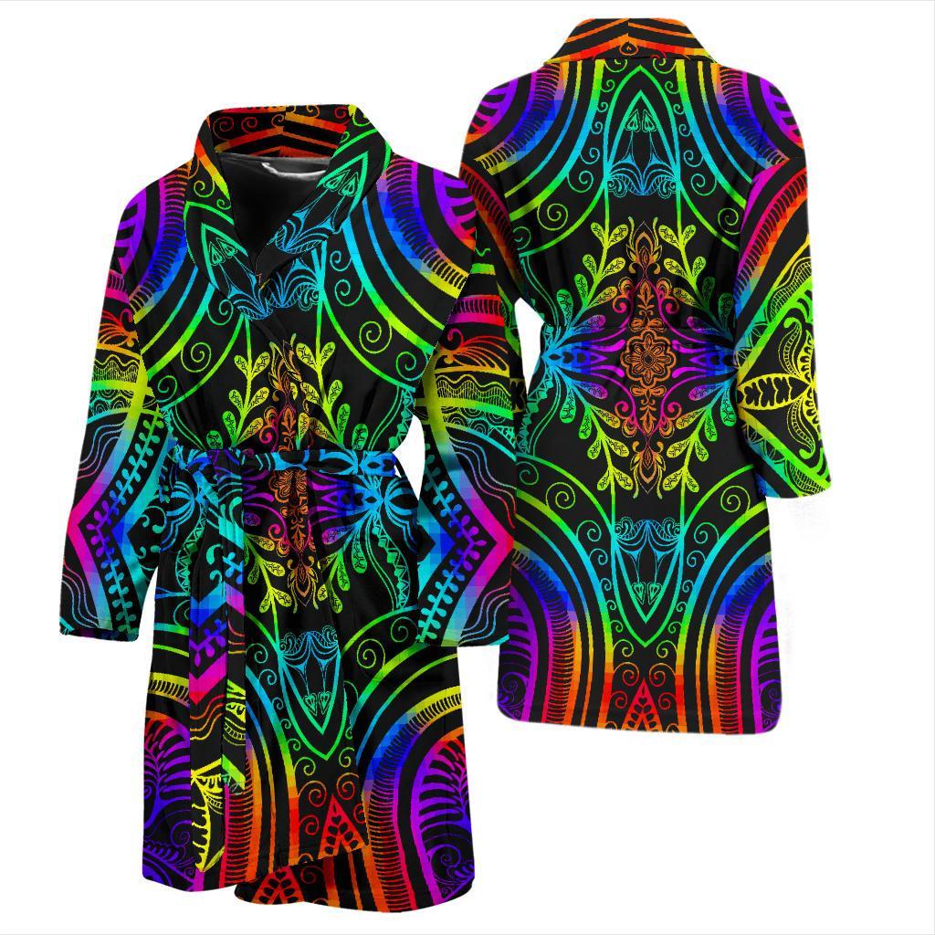 Neon Trible Rainbow Pattern Print Design A01 Men Bathrobe-JORJUNE.COM