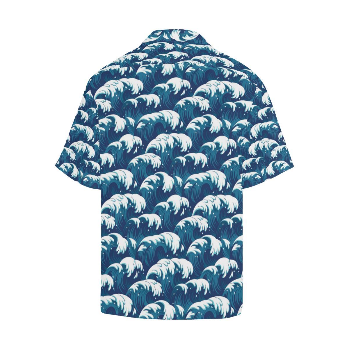 Ocean Wave Pattern Print Men Aloha Hawaiian Shirt