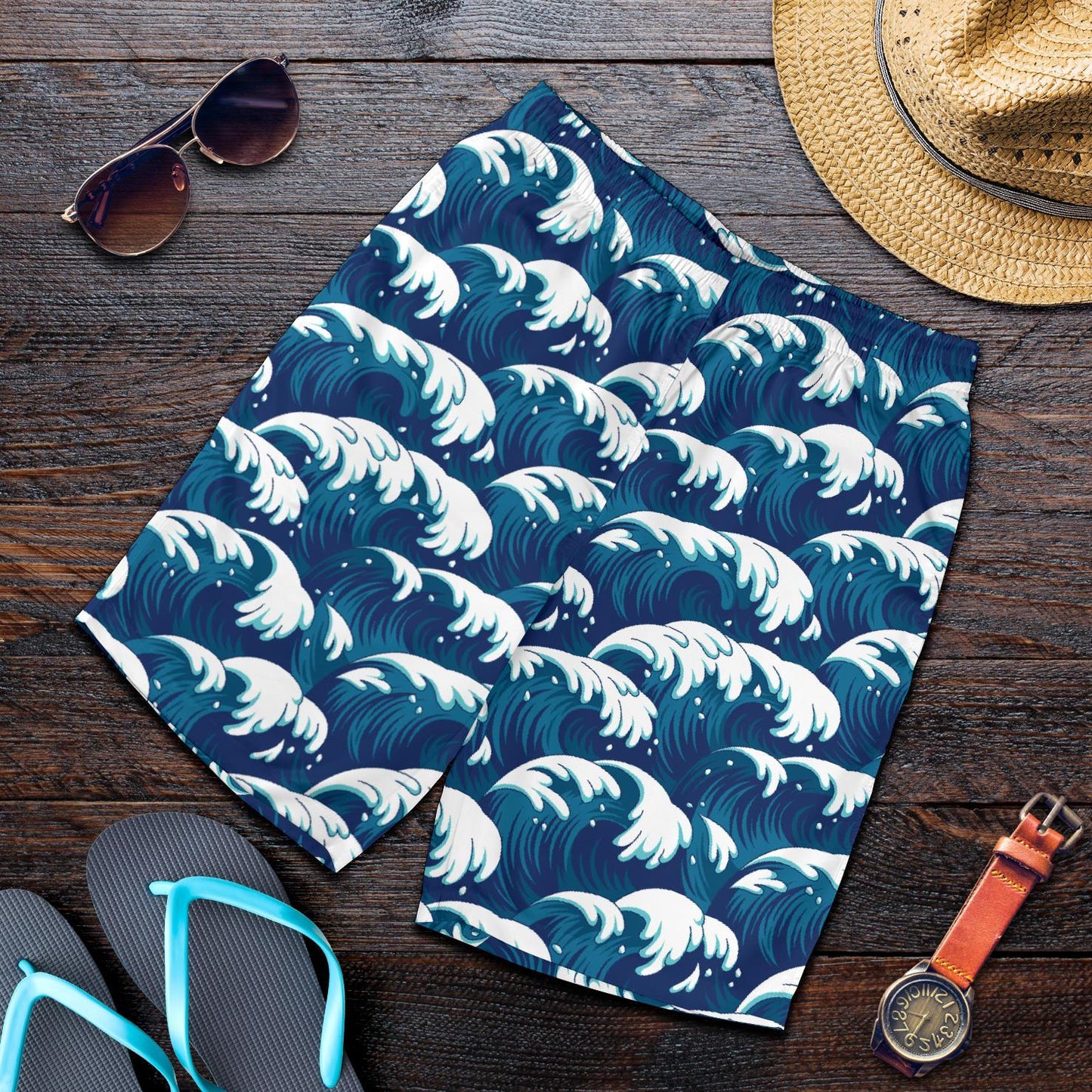 Ocean Wave Pattern Print Mens Shorts-JTAMIGO.COM