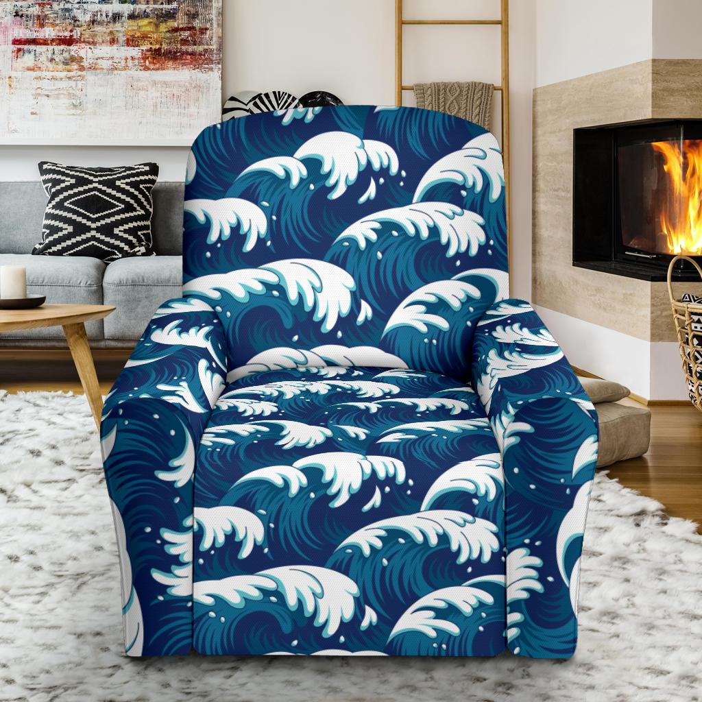 Ocean Wave Pattern Print Single Sofa Slipcover -JTAMIGO.COM