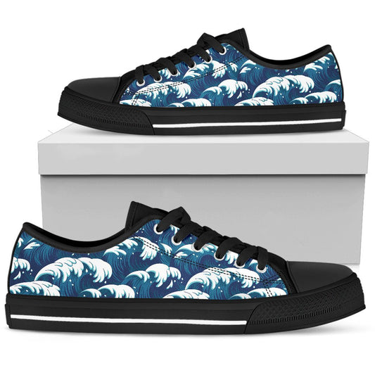 Ocean Wave Pattern Print Women Low Top Shoes-JTAMIGO.COM