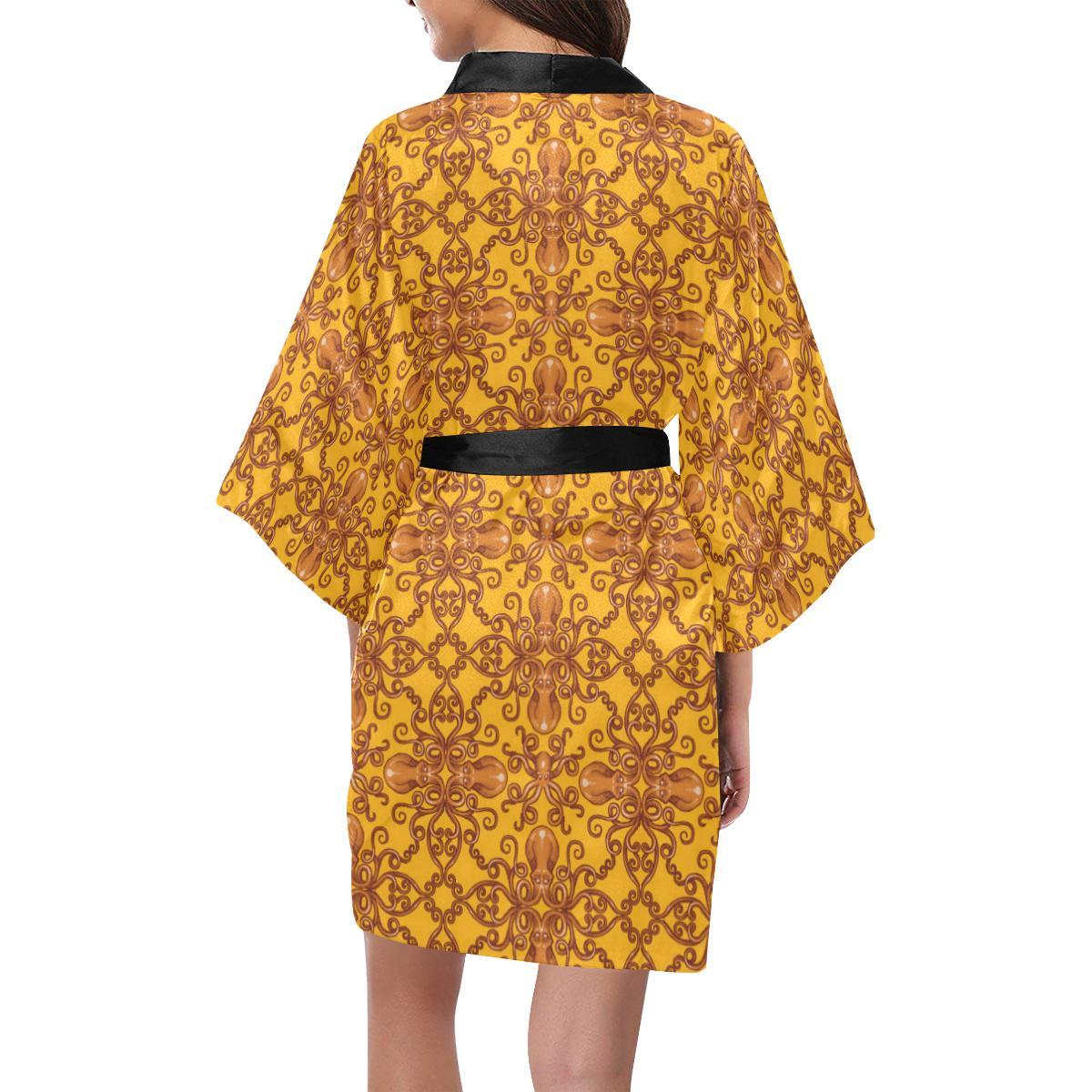Octopus Background Design Print Women Short Kimono Robe