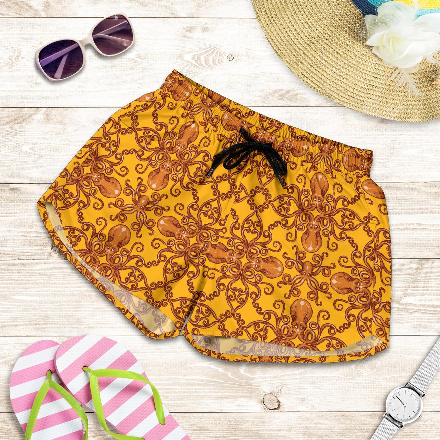 Octopus Background Design Print Women Shorts-JTAMIGO.COM