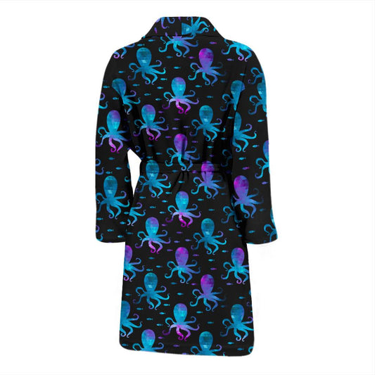 Octopus Blue Design Print Themed Men Bath Robe-JTAMIGO.COM