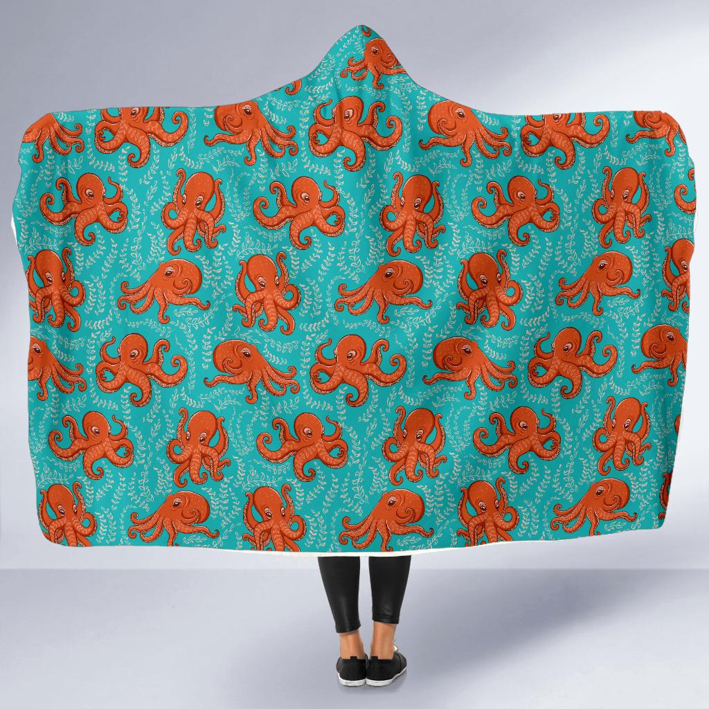 Octopus Cartoon Design Print Themed Hooded Blanket-JTAMIGO.COM