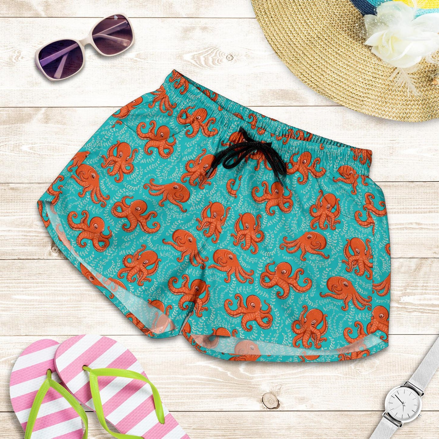 Octopus Cartoon Design Print Themed Women Shorts-JTAMIGO.COM