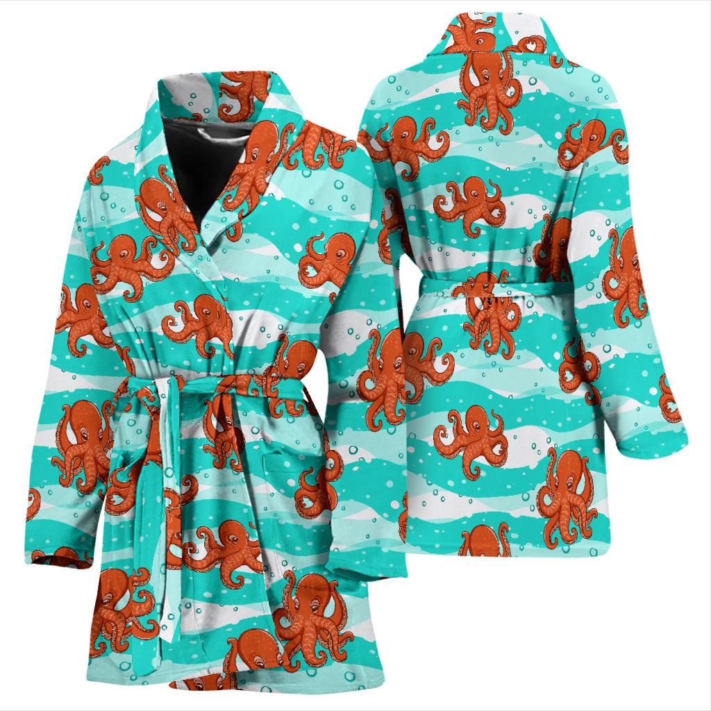 Octopus Cute Design Print Themed Women Bath Robe-JTAMIGO.COM