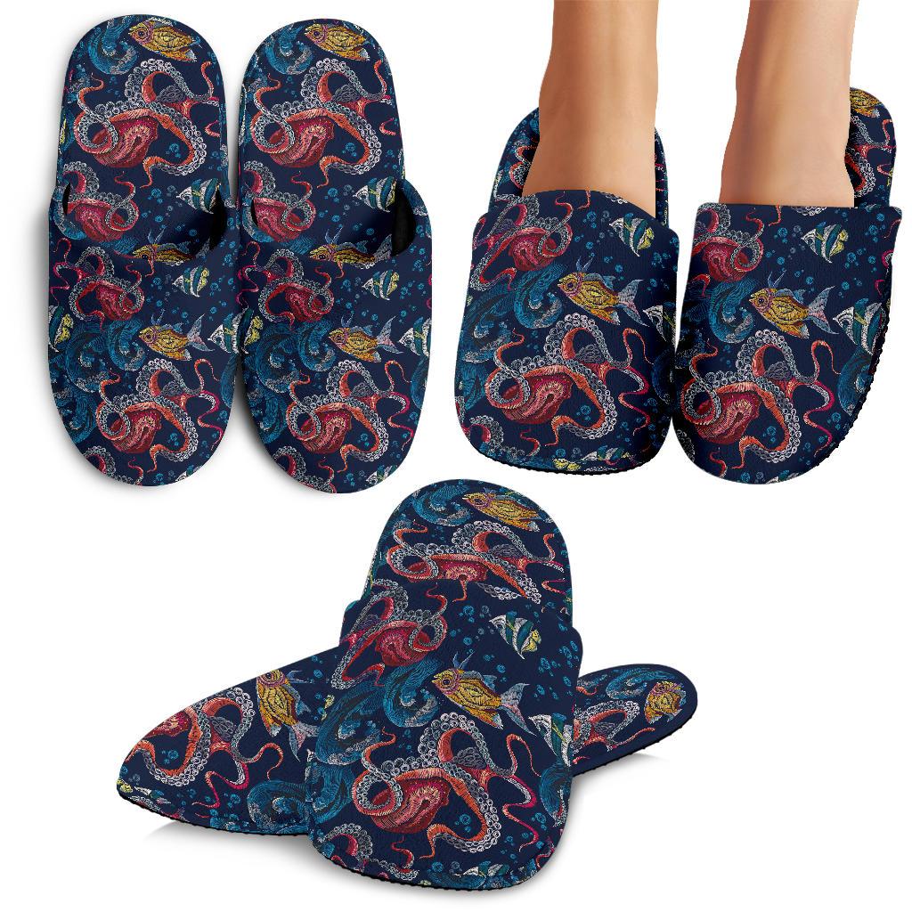 Octopus Deep Sea Print Themed House Slippers