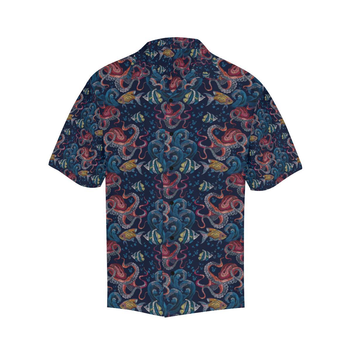 Octopus Deep Sea Print Themed Men Aloha Hawaiian Shirt