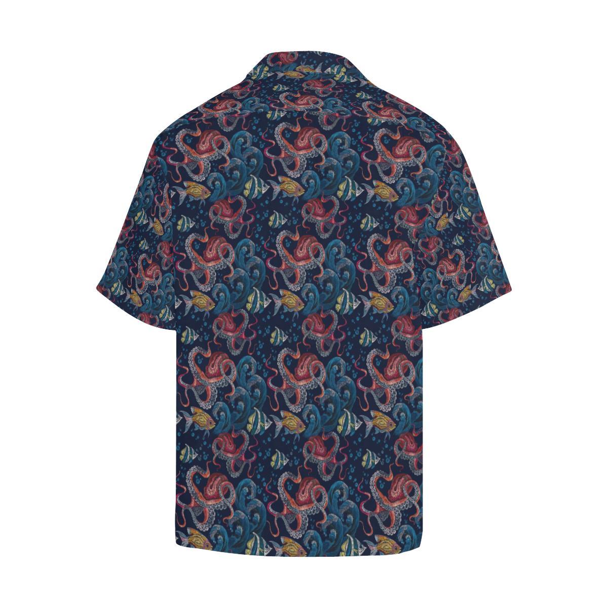 Octopus Deep Sea Print Themed Men Aloha Hawaiian Shirt