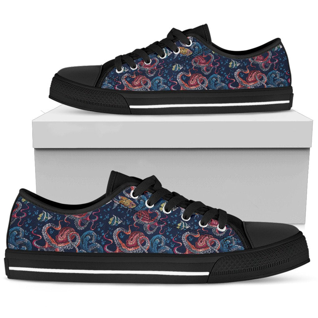 Octopus Deep Sea Print Themed Women Low Top Shoes-JTAMIGO.COM