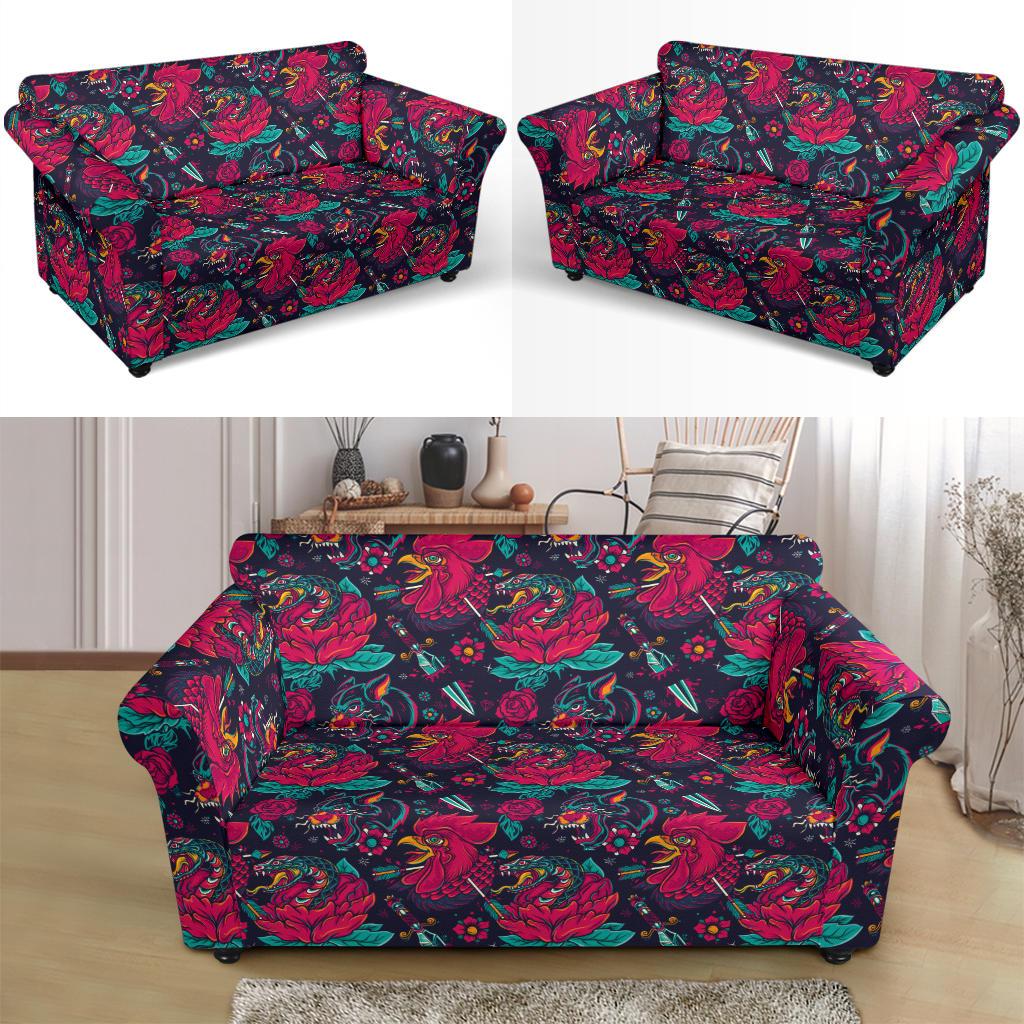 Old School Tattoo Print Loveseat Slipcover-JTAMIGO.COM