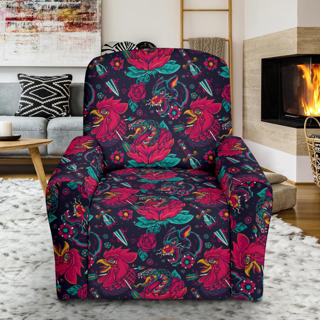 Old School Tattoo Print Single Sofa Slipcover -JTAMIGO.COM