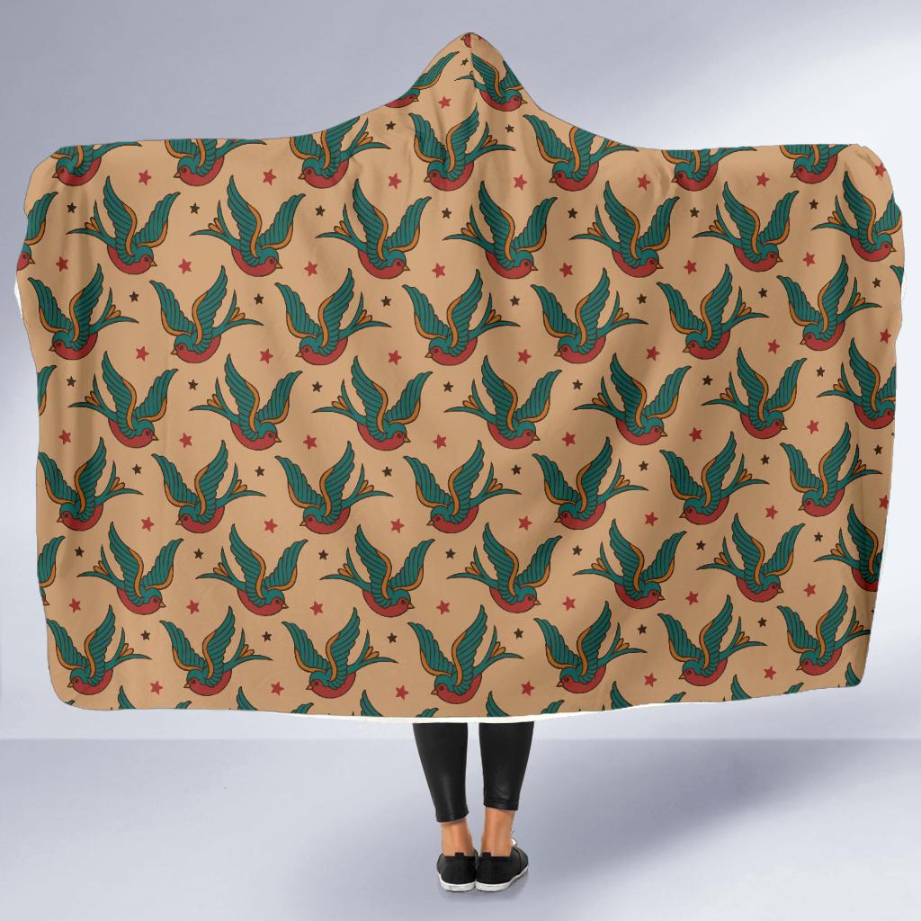 Old School Tattoo Swallow Design Hooded Blanket-JTAMIGO.COM