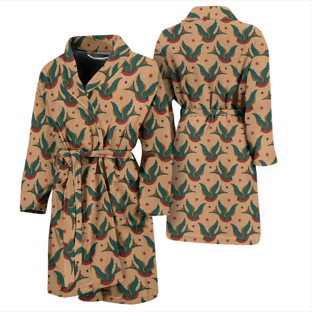 Old School Tattoo Swallow Design Men Bath Robe-JTAMIGO.COM