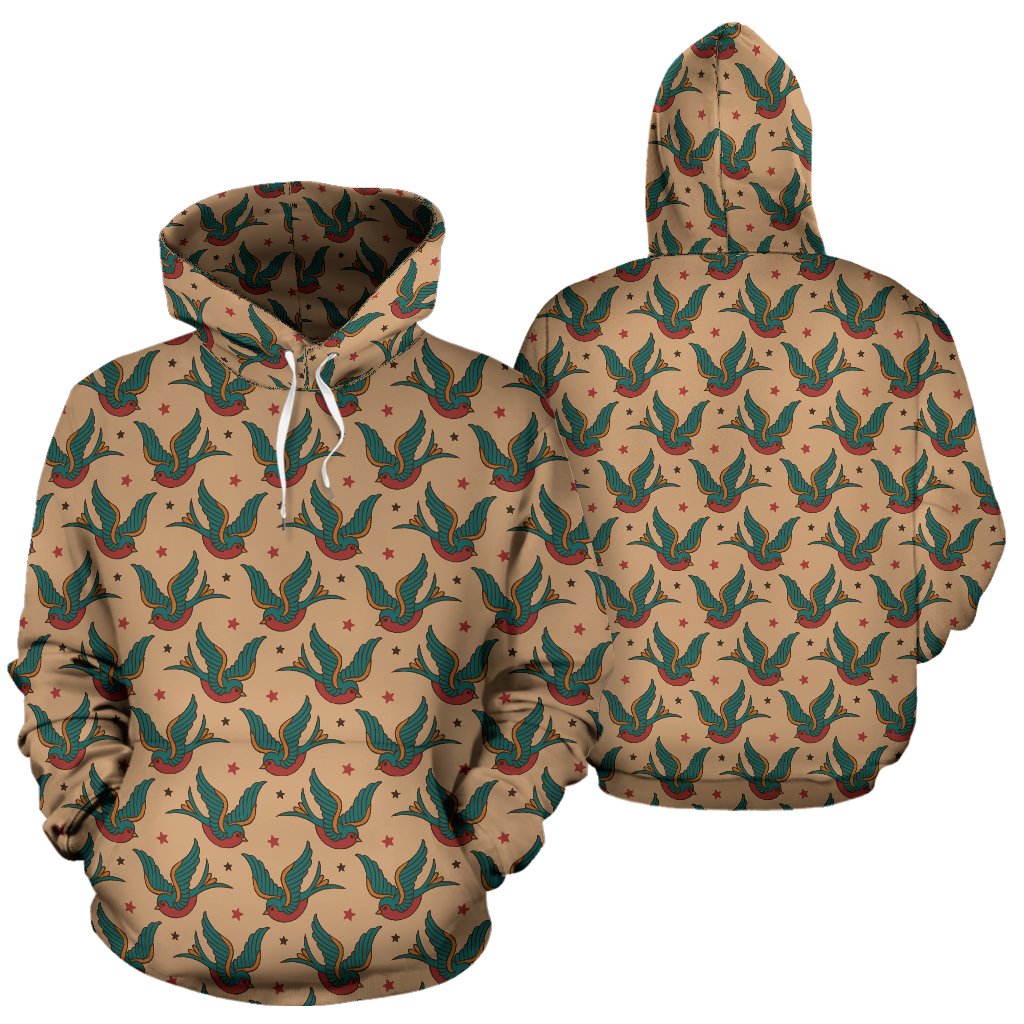 Old School Tattoo Swallow Design Pullover Hoodie