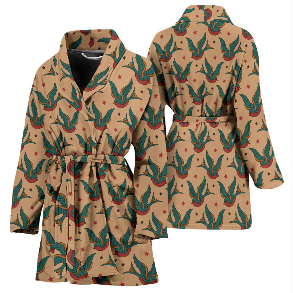 Old School Tattoo Swallow Design Women Bath Robe-JTAMIGO.COM