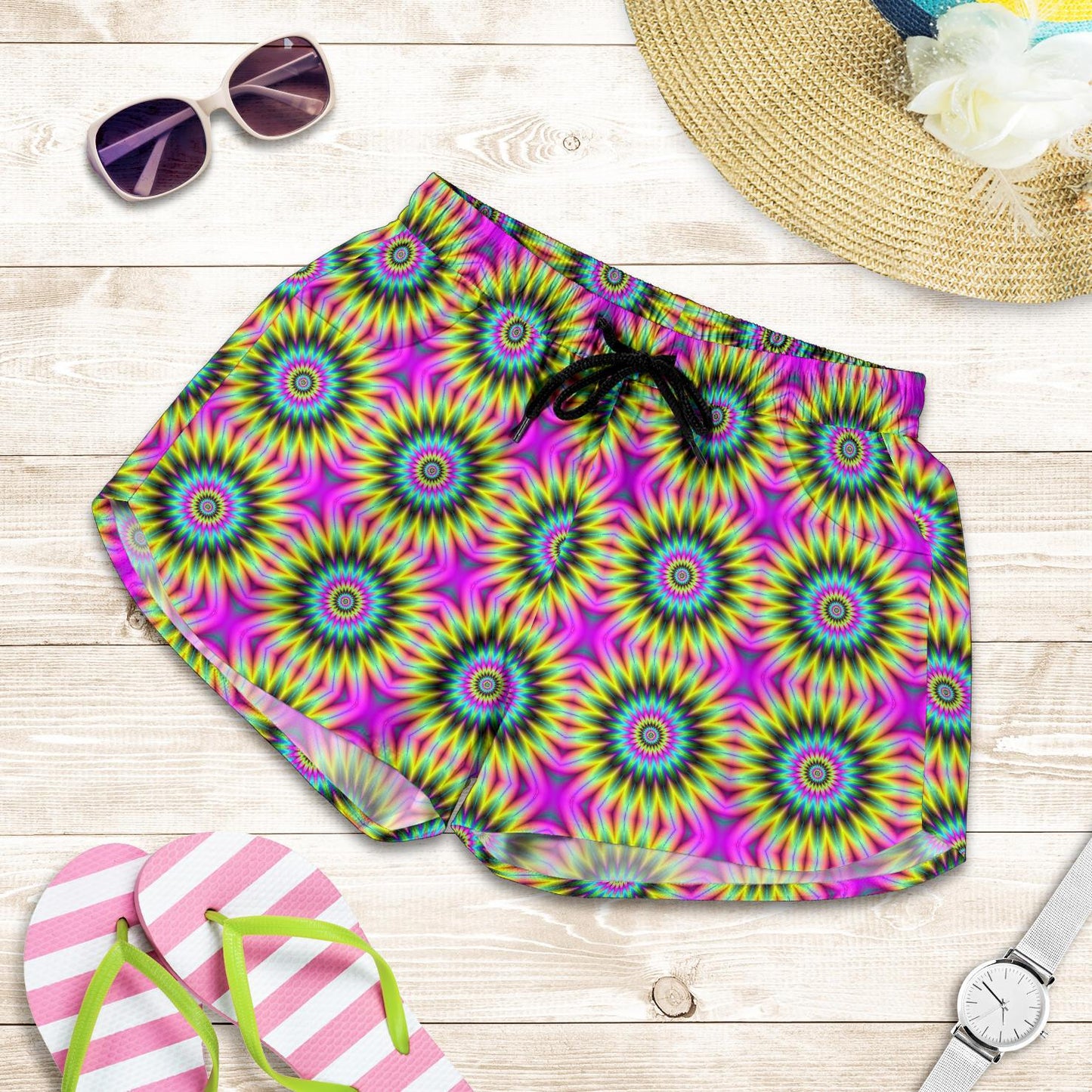 Optical illusion Flower Rainbow Style Women Shorts-JTAMIGO.COM