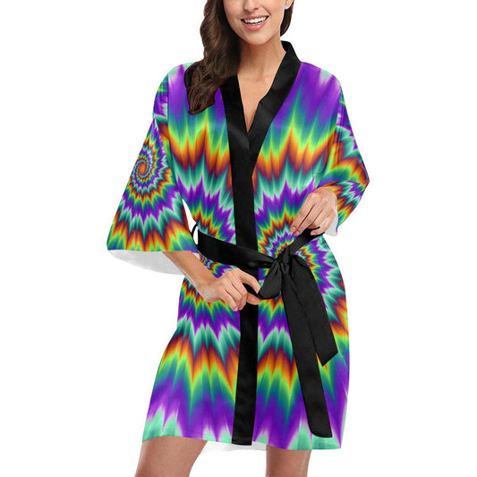 Optical illusion Pulsing fiery spirals Women Short Kimono Robe