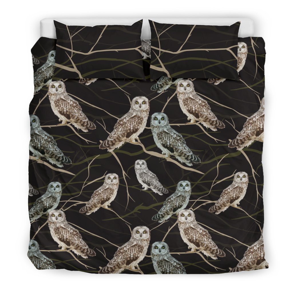 Owl Branch Themed Design Print Duvet Cover Bedding Set