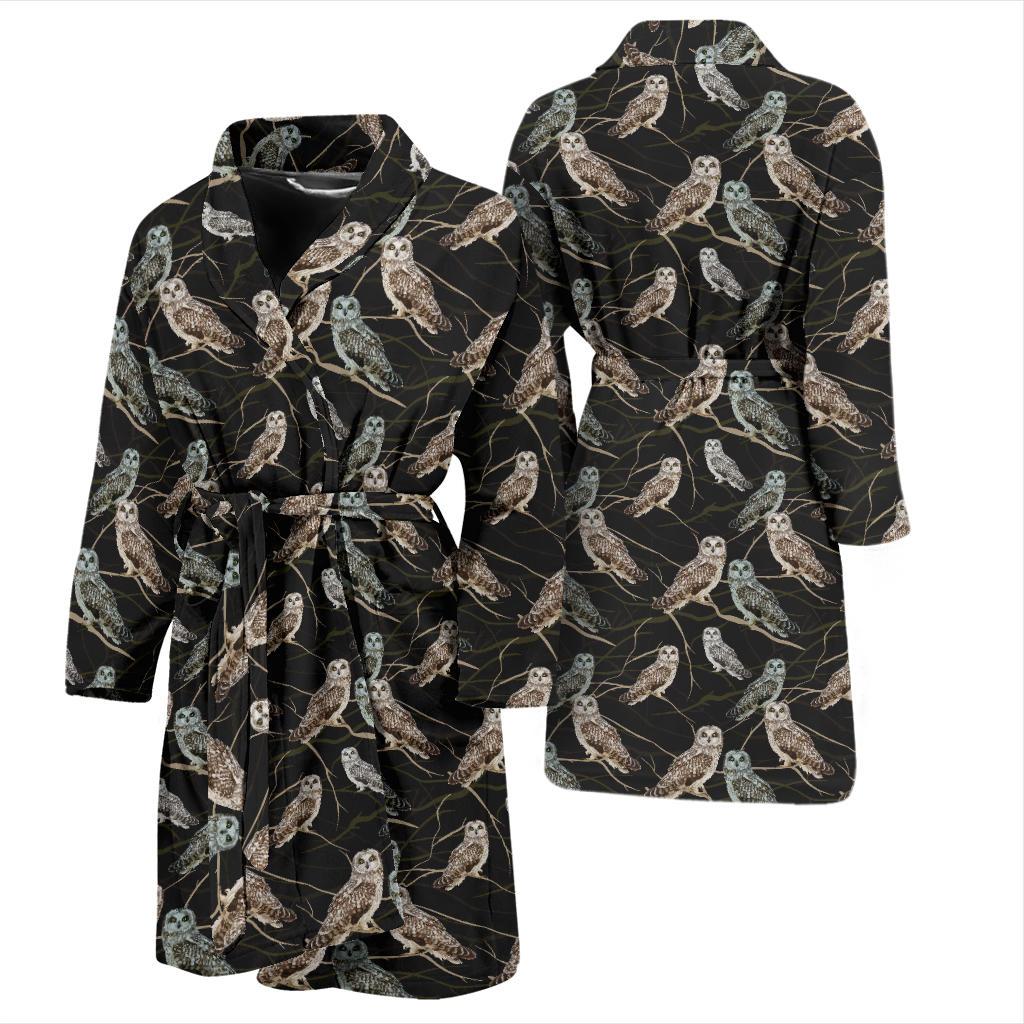 Owl Branch Themed Design Print Men Bath Robe-JTAMIGO.COM