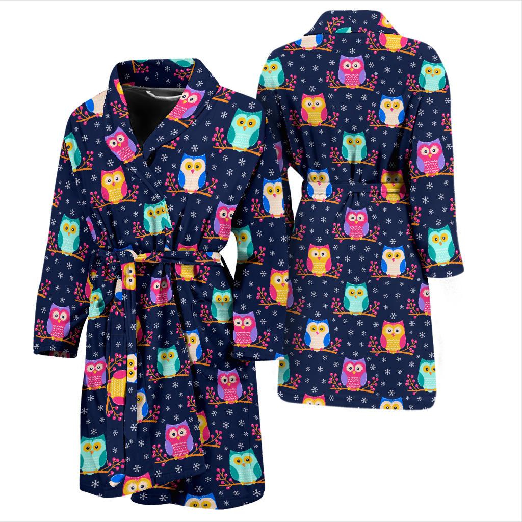 Owl Cute Themed Design Print Men Bath Robe-JTAMIGO.COM