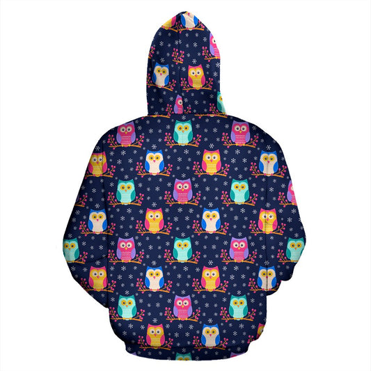 Owl Cute Themed Design Print Pullover Hoodie